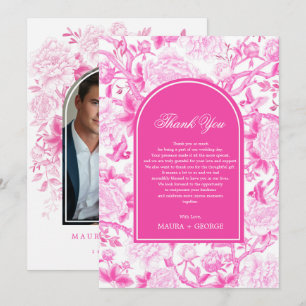 Classy Fuchsia Pink Chinoiserie Wedding Foto Dankeskarte
