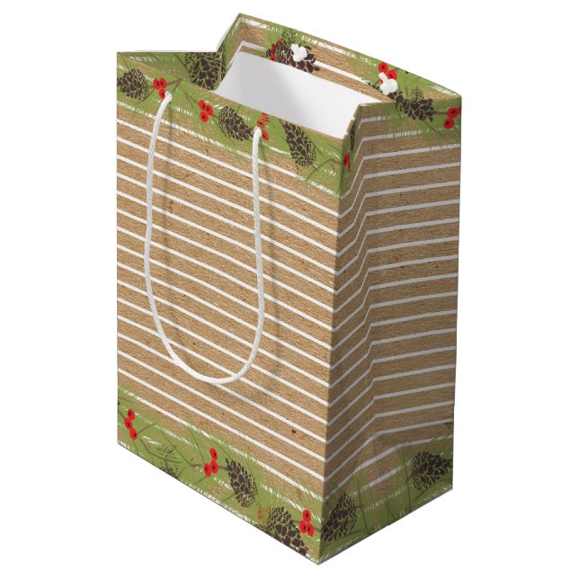 Classy Garland Wreath auf Imitate Brown Kraft Mittlere Geschenktüte (Rückseite Schrägansicht)