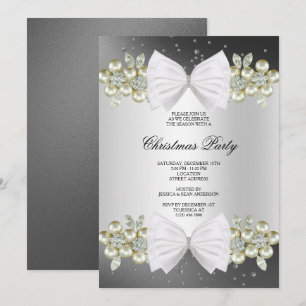 Classy Gemes & Bow Black Christmas Einladung