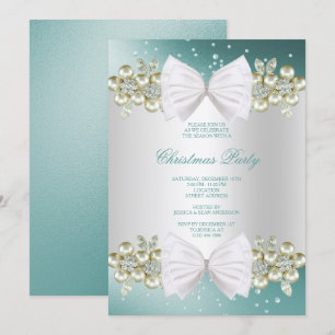 Classy Gems & Bow Aquamarine Weihnachten Einladung