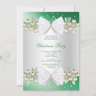 Classy Gems & Bow Green Christmas Einladung