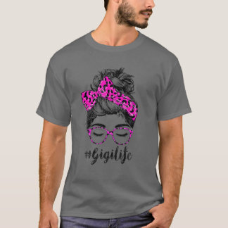 Classy Gigi Life Messy Bun Pink Leopard Print Moth T-Shirt