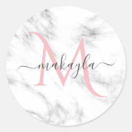 Classy Girly Luxury Marmordesign Name Monogram Runder Aufkleber