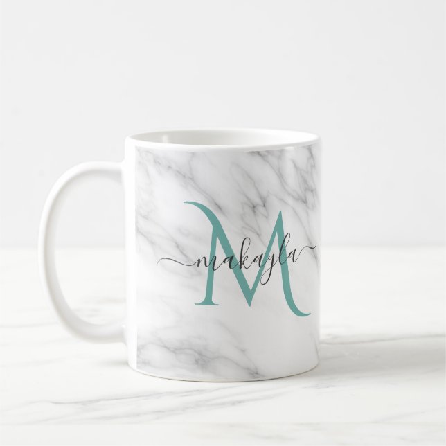 Classy Girly Marble Script Name Monogram Kaffeetasse (Links)