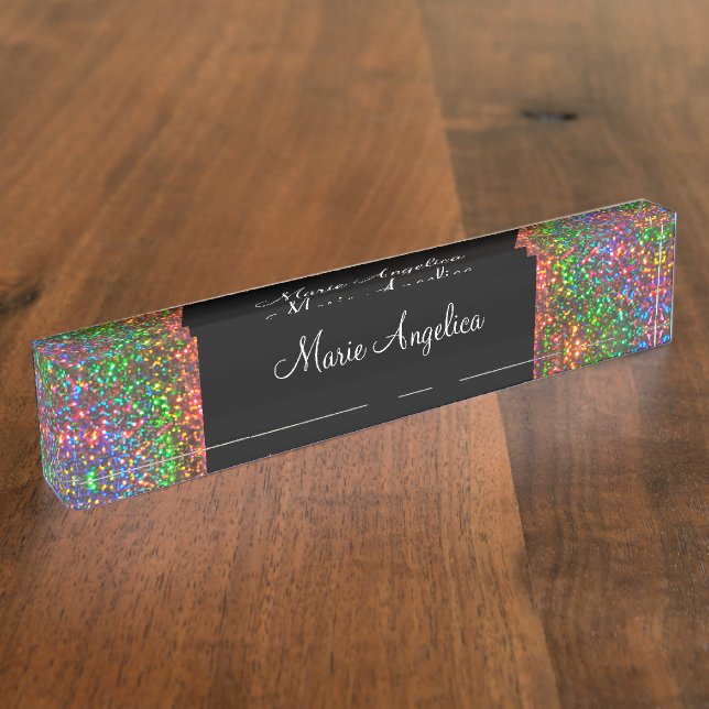 Classy Glitzy Glam Ladys Monogram Desk Namplate Namensplakette (Seite)