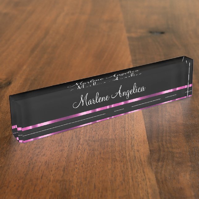 Classy Glitzy Ladys Monogram Desk Namplate Namensplakette (Seite)
