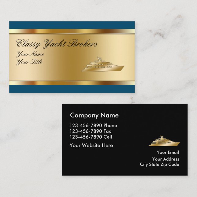 Classy Glossy Yacht Broker Cartes de visite (Devant / Derrière)