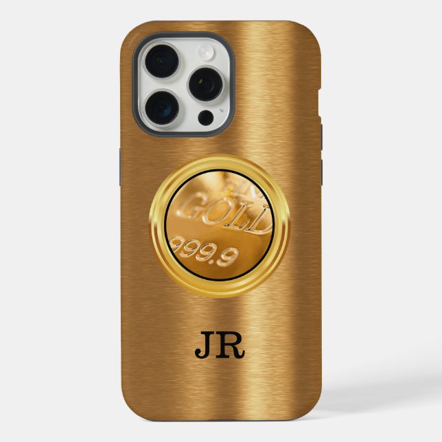 Classy Gold Bar Theme Monogram iPhone 15 Pro Max Hülle (Rückseite)