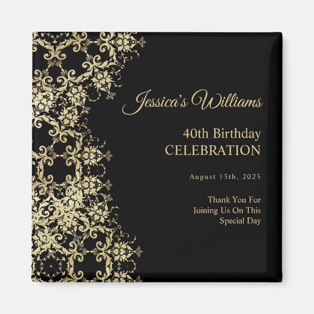 Classy Gold & Black Damask 40. Geburtstag Magnet (Vorne)