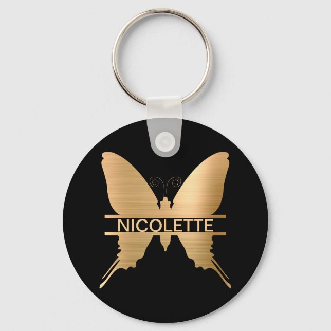 Classy Gold Butterfly Add Name Monogram Custom Schlüsselanhänger (Vorderseite)