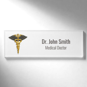 Classy Gold Caduceus Black Wings Elegant Medical Namenschild
