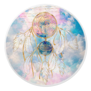 Classy Gold Dreamcatcher Rainbow Wolken Sky Design Keramikknauf
