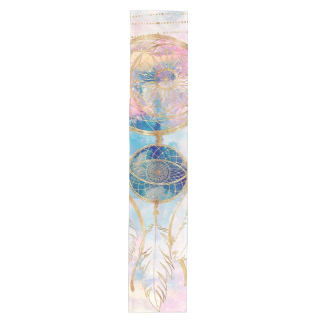 Classy Gold Dreamcatcher Rainbow Wolken Sky Design Mittelgroßer Tischläufer (Vorderseite)