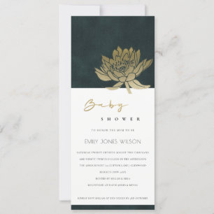 CLASSY GOLD EMERALD GREEN LOTUS FLORAL BABY SHOWER EINLADUNG