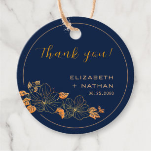 Classy Gold Floral Navy Blue Hochzeit Vielen Dank Geschenkanhänger