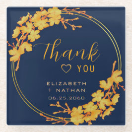 Classy Gold Floral Navy Blue Hochzeit Vielen Dank Glasuntersetzer
