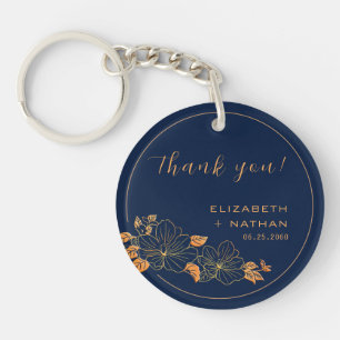 Classy Gold Floral Navy Blue Hochzeit Vielen Dank Schlüsselanhänger