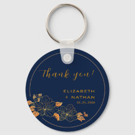 Classy Gold Floral Navy Blue Hochzeit Vielen Dank Schlüsselanhänger