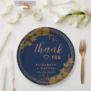 Classy Gold Floral Navy Blue Pappteller