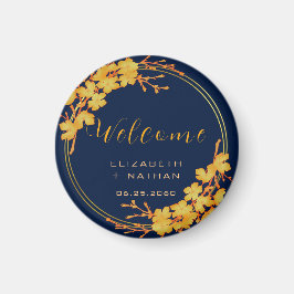 Classy Gold Floral Navy Blue Wedding willkommen Magnet