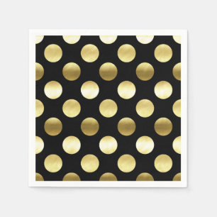 Classy Gold Foil Polka Dots Black Serviette
