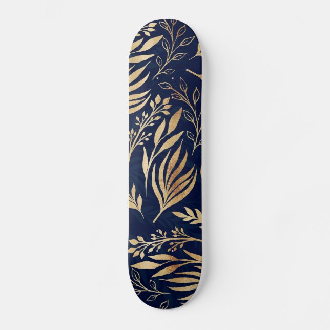Classy Gold Foliage Botanical Blue Design Skateboard (Vorderseite)