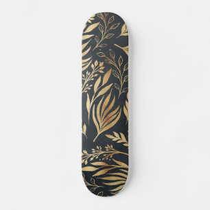 Classy Gold Foliage Botanical Gray Design Skateboard