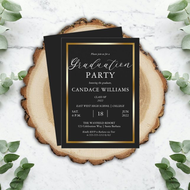 Classy Gold Frame Minimalistisch Graduation Party  Einladung (Von Creator hochgeladen)