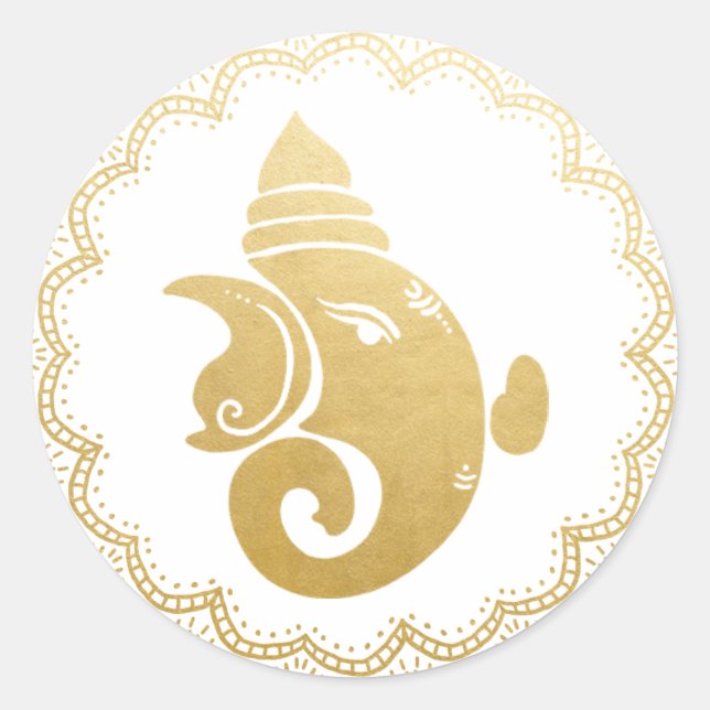 Classy Gold Ganapati Indian Hindu God Elegant Runder Aufkleber (Vorderseite)