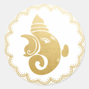 Classy Gold Ganapati Indian Hindu God Elegant Runder Aufkleber