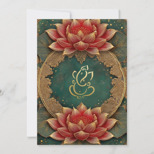 Classy Gold Ganesha/Indian Lotus Wedding Einladung (Vorderseite)