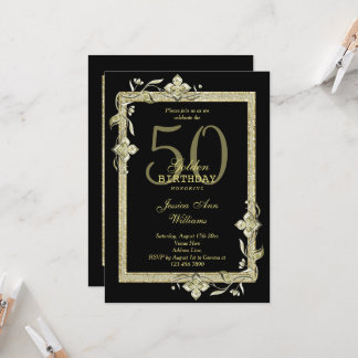 Classy Gold Gem & Glitter 50th Golden Birthday  Einladung