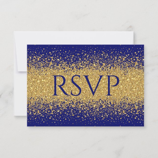 Classy Gold Glitzer auf Royal Blue RSVP Karte (Vorderseite)