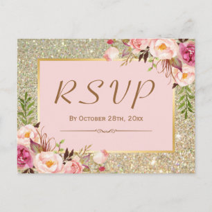 Classy Gold Glitzer Pink Floral UAWG Response Einladungspostkarte