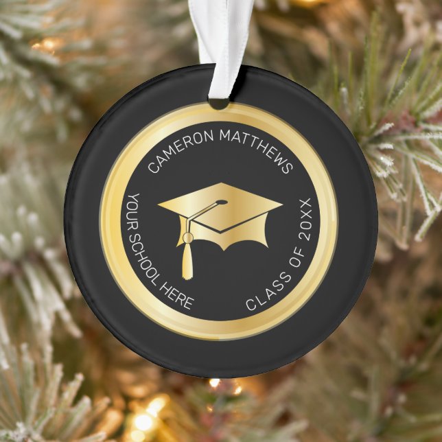 Classy Gold Graduation Cap and Tassel Foto Ornament (Baum)
