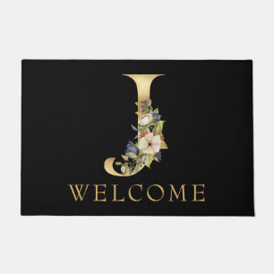 Classy Gold Monogram J mit floraler Anordnung Fußmatte