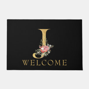 Classy Gold Monogram J mit Pink Florals Doormat Fußmatte