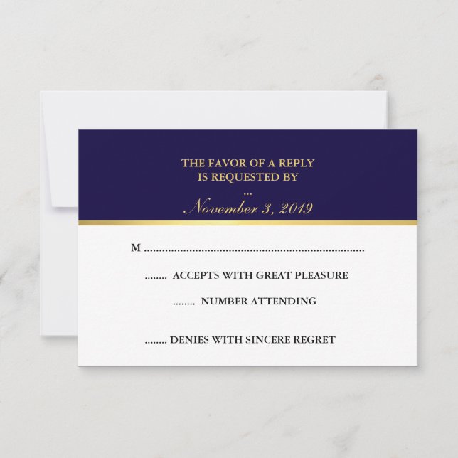Classy Gold Navy White RSVP (Devant)