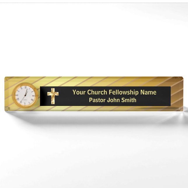 Classy Gold und Black Church Pastor Desk Namplate Namensplakette (Vorderseite)
