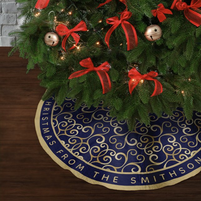 CLASSY GOLD UND NAVY BLUE CHRISTMAS DAMASK CUSTOM POLYESTER WEIHNACHTSBAUMDECKE (Von Creator hochgeladen)