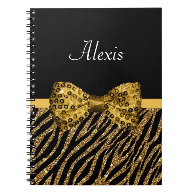 Classy Gold Zebra Print IMITATE Glitz Bow mit Name Notizblock (Vorderseite)