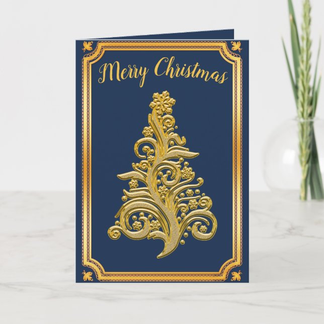 Classy Golden Christmas Tree Card Karte (Vorderseite)