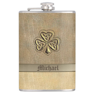 Classy golden Irish Glück Kleeblatt Leder Look Flachmann