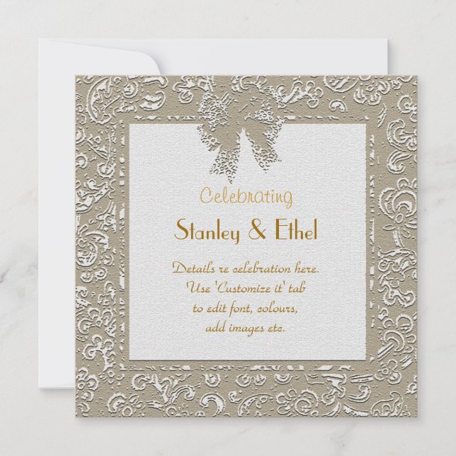 Classy Golden Lace Hochzeit, Jubiläumseinladung Einladung (Vorderseite)