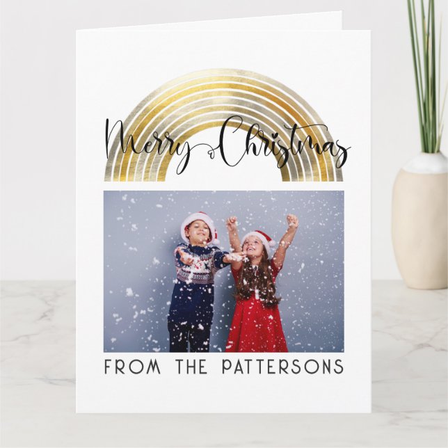Classy Golden Rainbow Family Name Frohe Weihnachte Karte (Vorderseite)