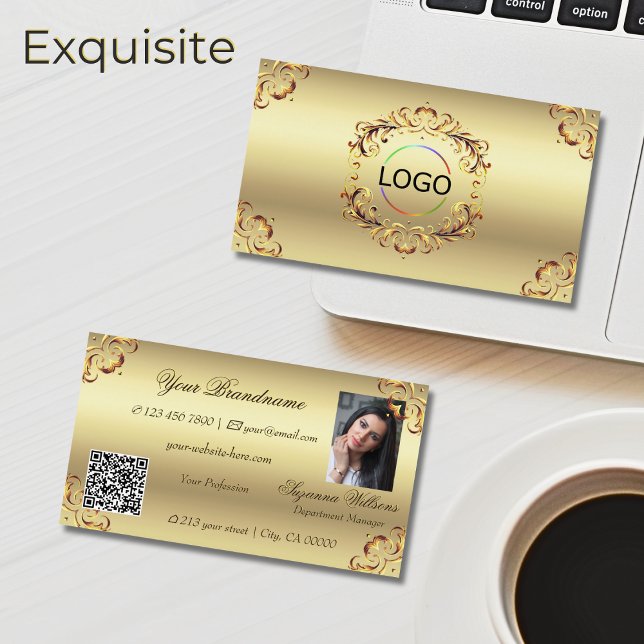 Classy Golden Verziert Decoder Logo Foto und QR Co Visitenkarte (Von Creator hochgeladen)
