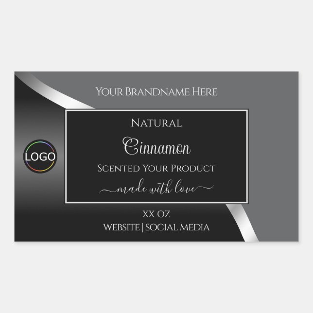Classy Gray Black Wavy Silver Logo Product Labels Rechteckiger Aufkleber (Vorderseite)
