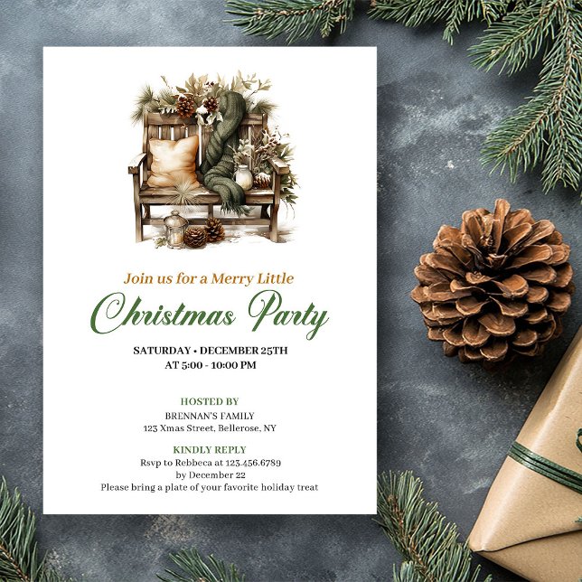 Classy Green And Gold Christmas Nook Party Invite Einladung (Classy Green And Gold Christmas Tree Party Invite)