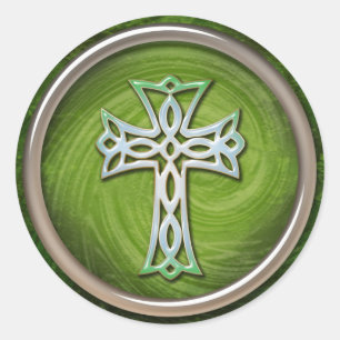 Classy Green Celtic Cross Runder Aufkleber