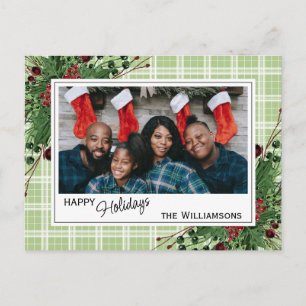 Classy Green Holly Red Berries Botanical Foliage Postkarte